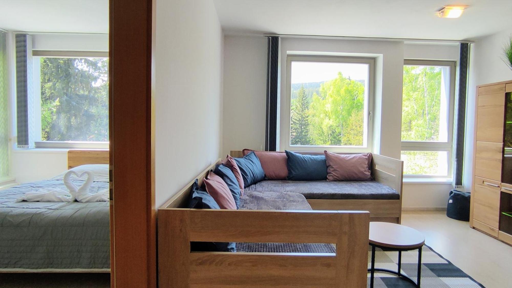 WELLNESS APARTMÁN RESIDENT HARRACHOV C308 Horský apartmán 2KK s velkou terasou a vlastním parkováním v garáži Esterno foto